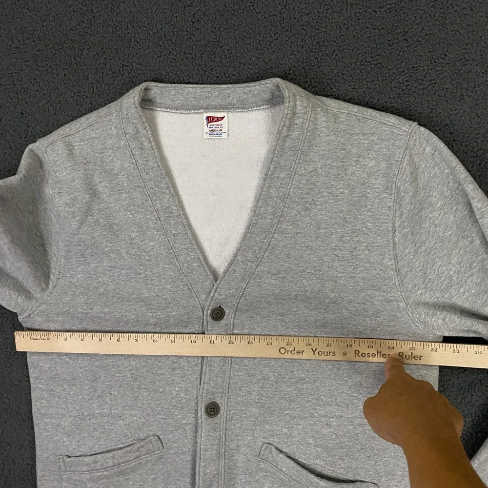 J.CREW Heritage 14 oz Fleece Cardigan Mens Medium Gray Sweater Preppy BJ325